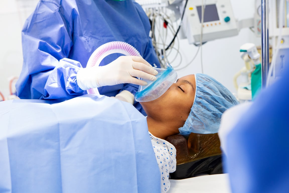 Female patient receives  anesthesia